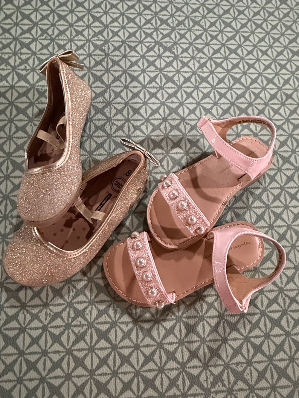 Girls Glitter Ballet Flats and Pink Pearl Sandals Set